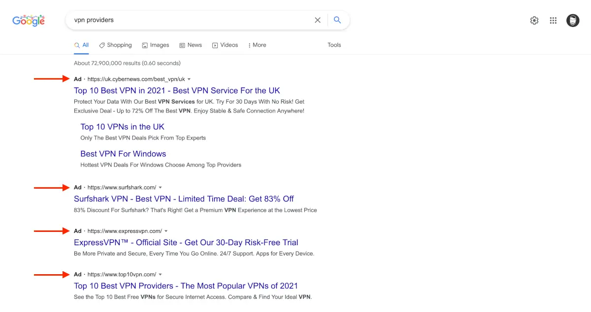 Google Ads in results