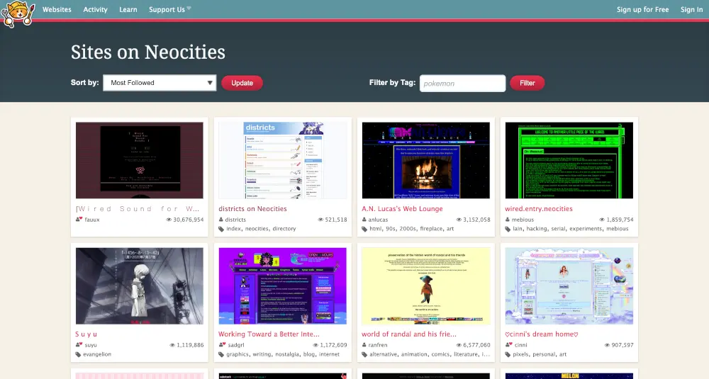 Neocities website browser