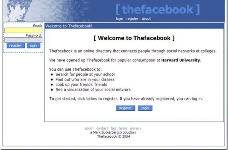 The original Facebook homepage
